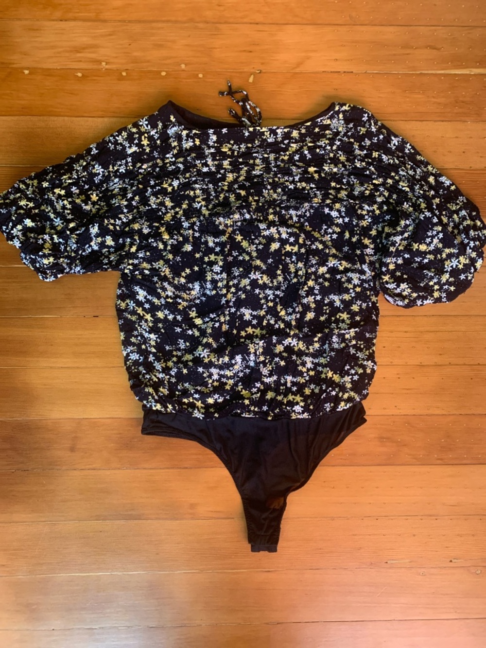 Intimately Free People Black, Yellow, and White Floral Blouse bodysuit